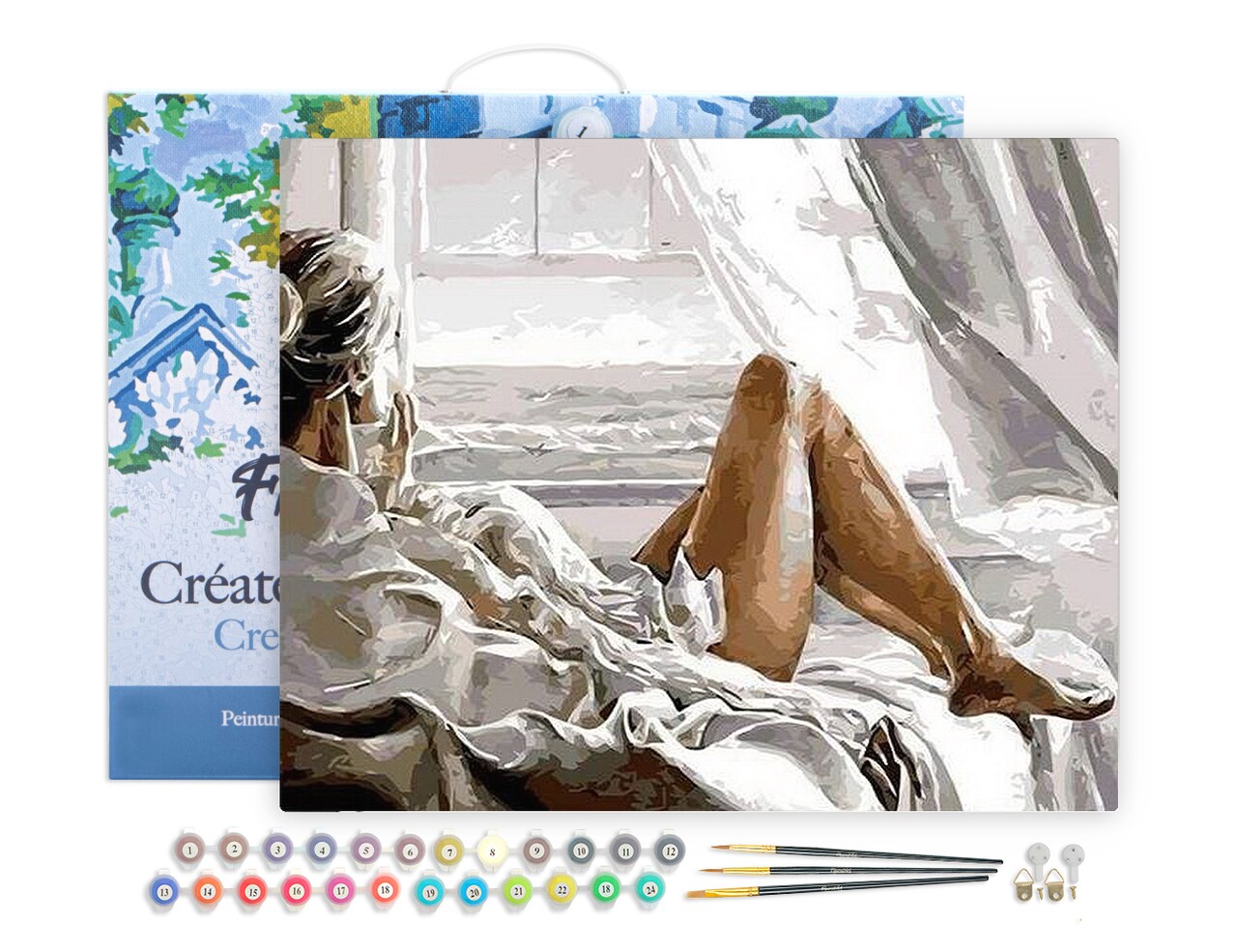 Figured'Art Paint by Numbers for Adults with Frame Rest facing the Sea 16"x20" - Craft Art Painting DIY Kit Canvas Already Stretched on a Wooden Frame